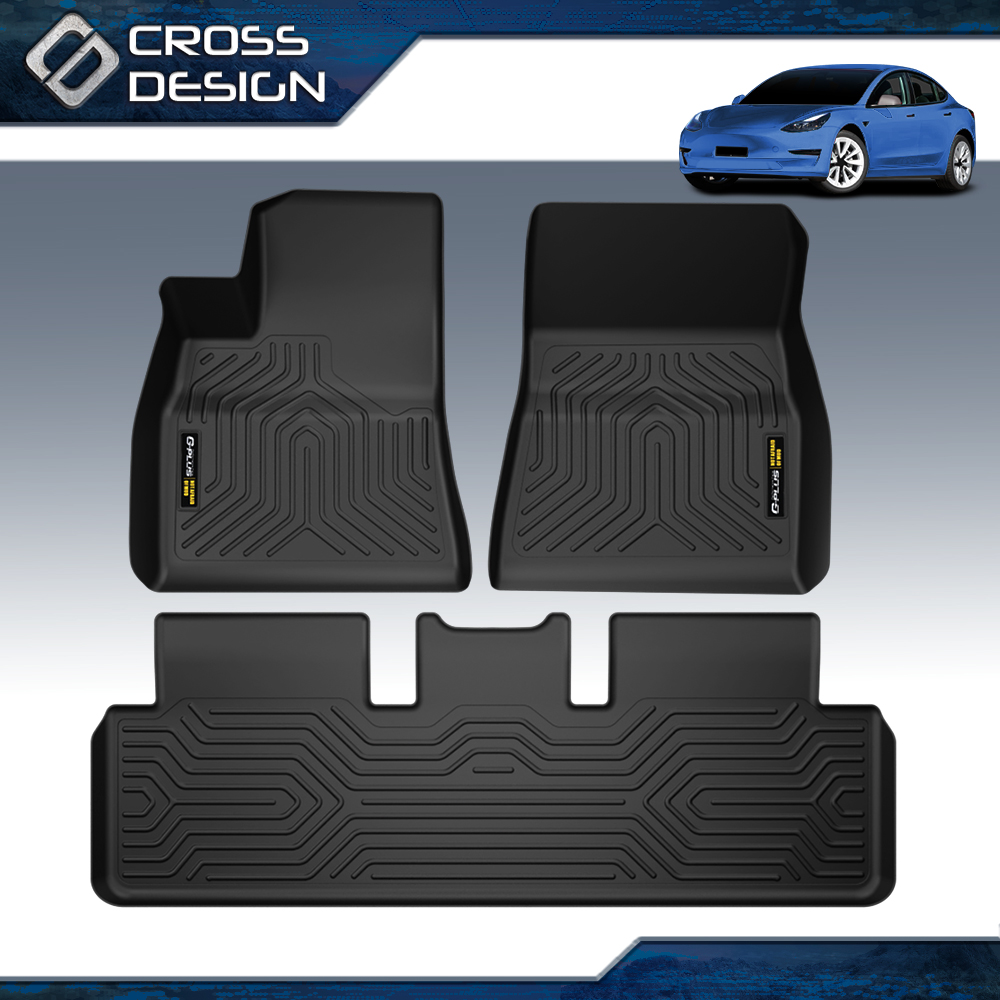 All-Weather Floor Mats For Tesla Model 3 (2017-2023) - 3-Piece TPE Anti-Slip Liners (Black)