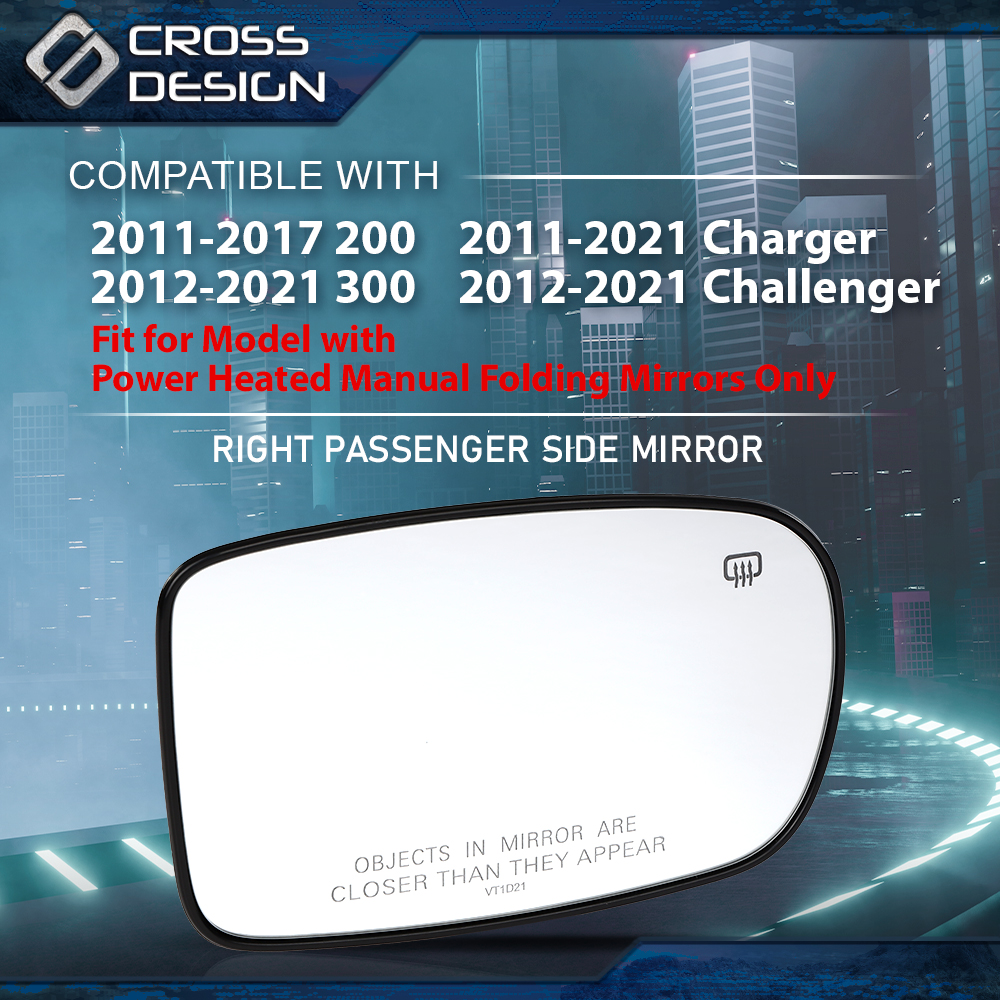 Heated Right Passenger Side Mirror Glass For Chrysler 300 (2012-21) & Dodge Charger (2011-2021) - View #3