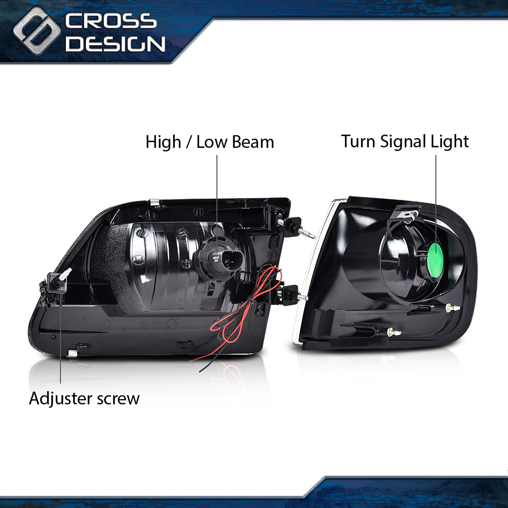 C-LED Style Headlights For 97-04 Ford F150 & Expedition - Halogen Composite With LED Strip - Pair (Left+Right)