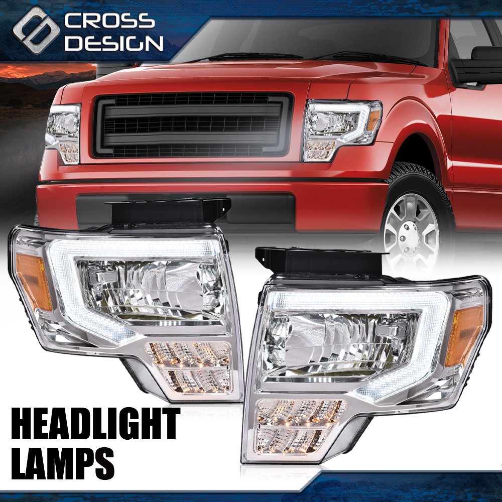 LED DRL CHROME HEADLIGHT HEADLAMPS AMBER REFLECTOR FIT FOR 09-14 FORD F150 F-150 - Foto 11 di 11