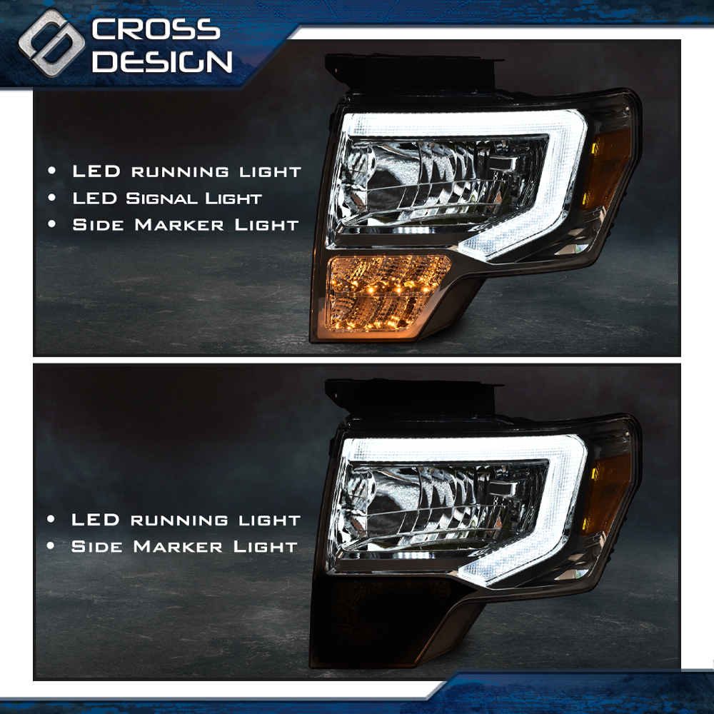 LED DRL CHROME HEADLIGHT HEADLAMPS AMBER REFLECTOR FIT FOR 09-14 FORD F150 F-150 - Foto 9 di 11
