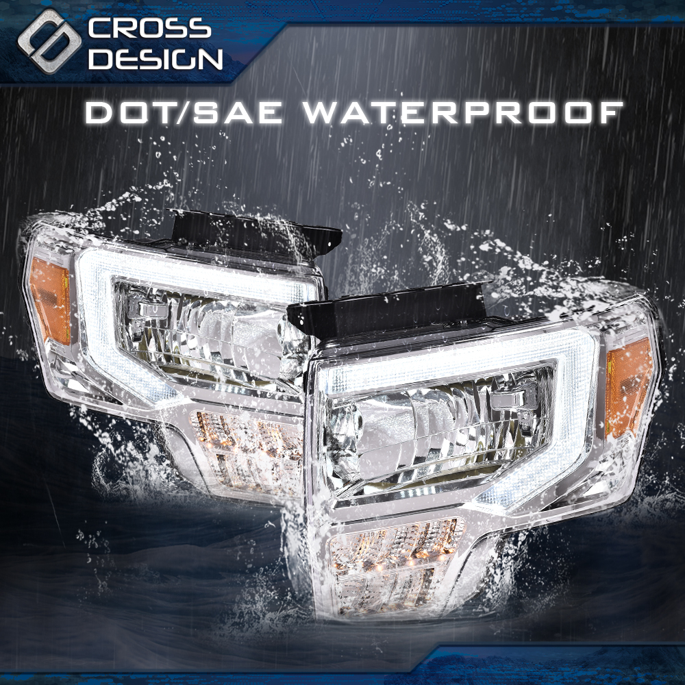 LED DRL CHROME HEADLIGHT HEADLAMPS AMBER REFLECTOR FIT FOR 09-14 FORD F150 F-150 - Foto 10 di 11
